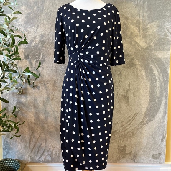 Polka-Dot Sheath Formal Stretch Dress Sz 8 - Picture 1 of 9